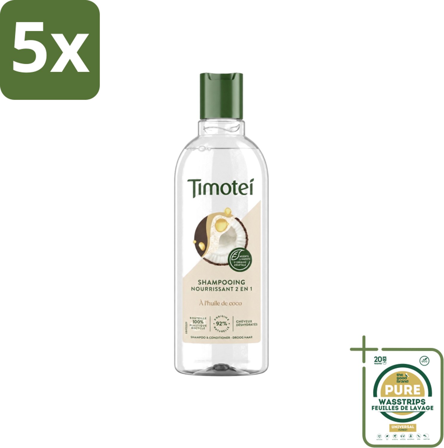 5 x Timotei - Shampoo - Nourrissant - 2in1 - 300ml - Wasstrips - Shampoo Haar Verzorging - Haar Reinigen - Haar Verzorgen - Voedend Shampoo - 2 In 1 Shampoo