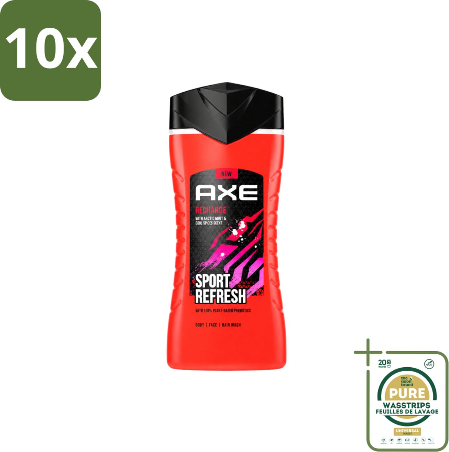 10 x AXE – Douchegel – Sport Refresh – 250 ml - Wasstrips - Douchegel Sport - Verfrissende Douchegel - Menthol Douchegel - Sportieve Geur - Frisse Boost