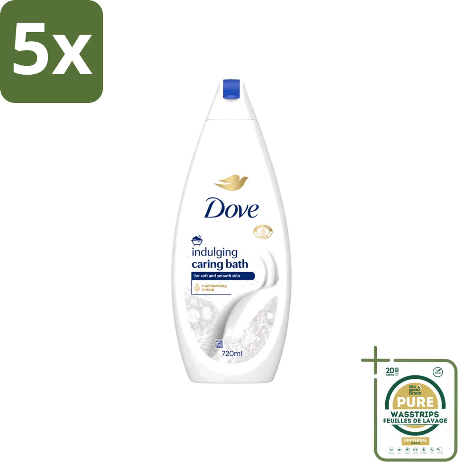 5 x Dove – Badcrème – Indulging Cream – 720 ml - Wasstrips - Badcrème - Badcrème 720 Ml - Badcrème Voor Huid - Badcrème Voor Zintuigen - Zachte Reiniging