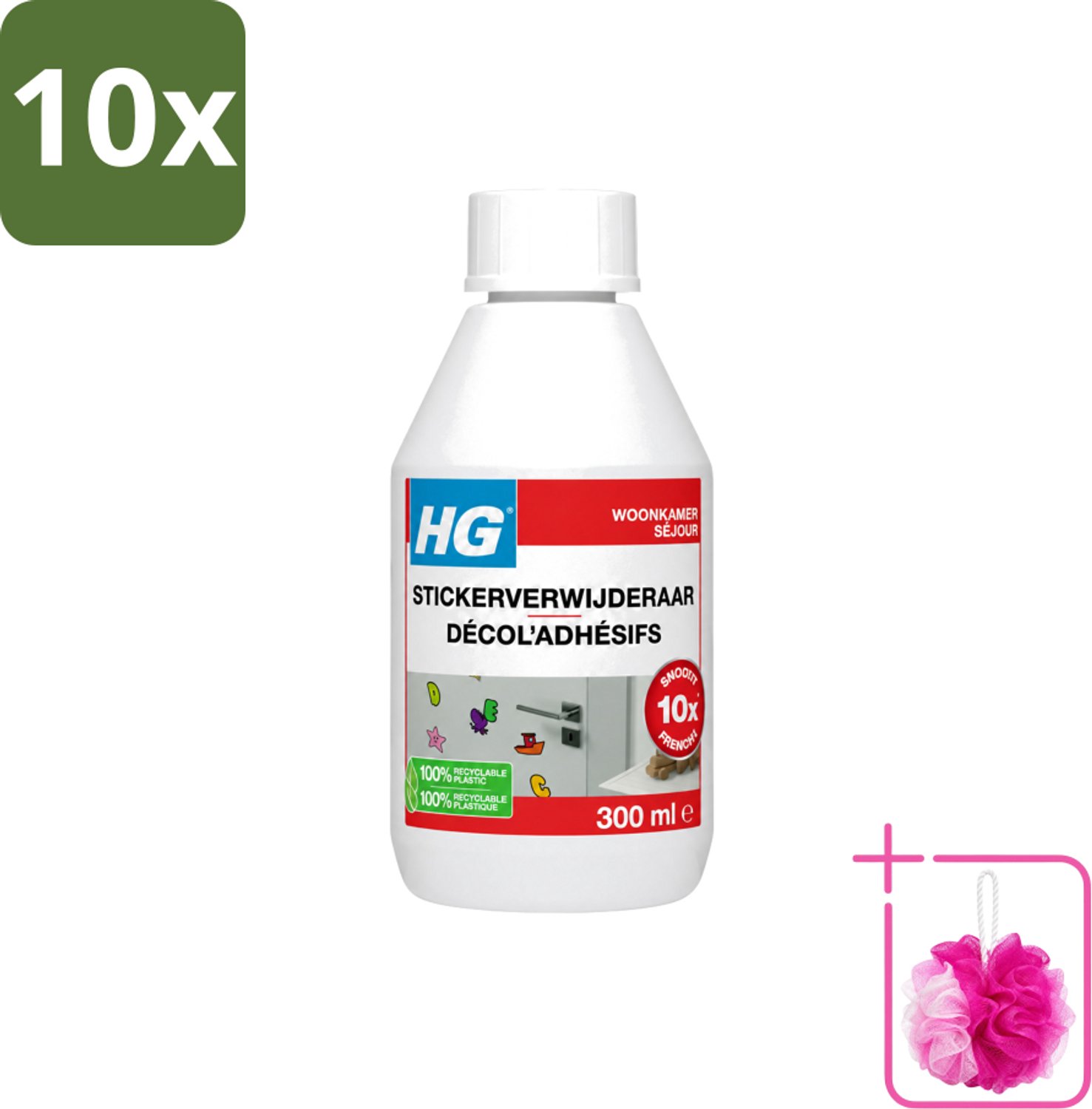 10 x HG - Stickerverwijderaar - Meest Effectief - Verwijdert Eenvoudig - 300 ml - Bulkverpakking - Stickerverwijderaar - Douchemop - Stickerlijm verwijderen