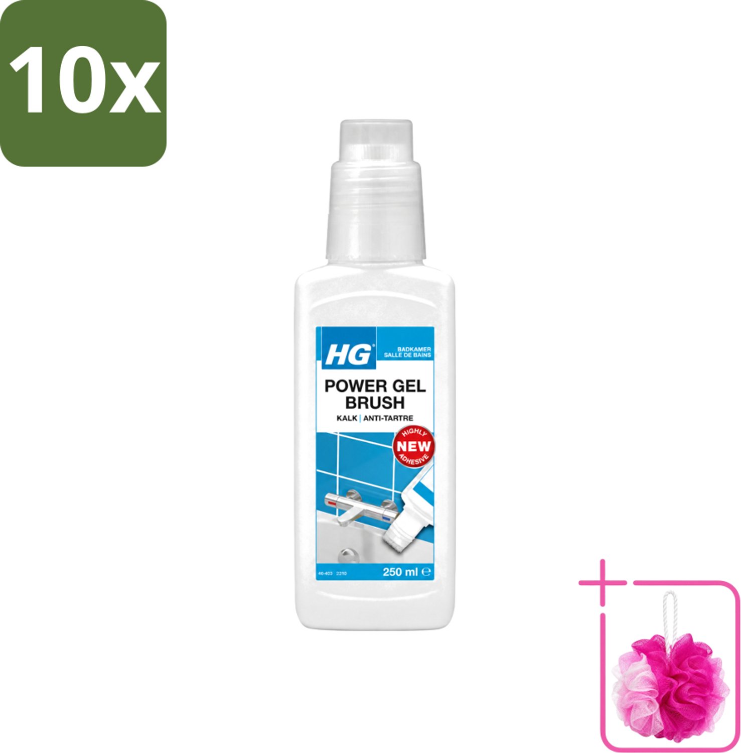 10 x HG - Badkamer - Power Gel Brush - Kalk - Agressief - 250 ml - Bulkverpakking - Kalk verwijderen - Douchemop - Badkamer schoonmaken