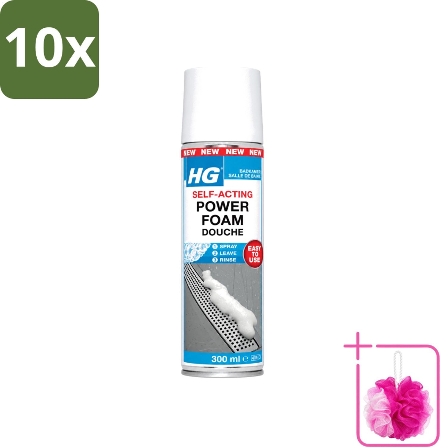 10 x HG - Badkamer - Badkamerreiniger - Power Foam Douche - Zelf-Activerend - 300 ml - Bulkverpakking - Badkamerreiniger - Douchemop - Schuimreiniger