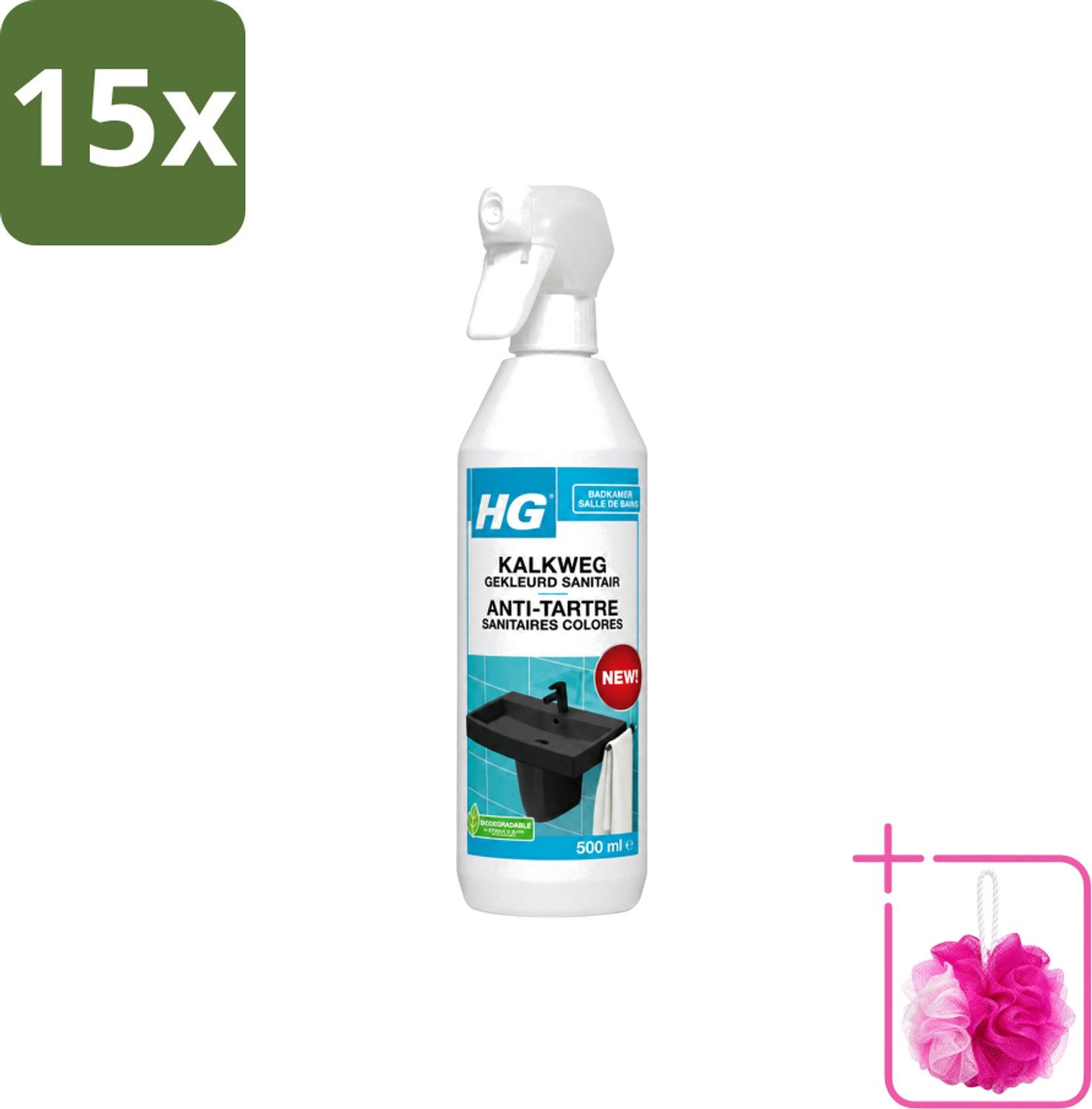 15 x HG - Badkamer - Kalkweg Gekleurd Sanitair - Schuimend - 500 ml - Bulkverpakking - Kalk verwijderen - Douchemop - Gekleurd sanitair reinigen