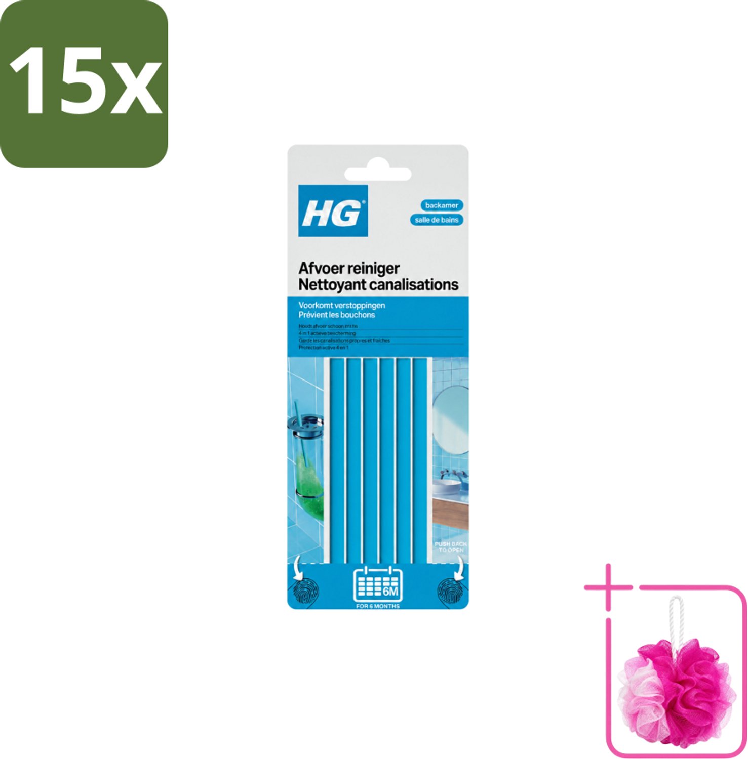 15 x HG - Afvoerreiniger Badkamer - Bulkverpakking - Afvoerreiniger badkamer - Douchemop - Afvoer onderhoud
