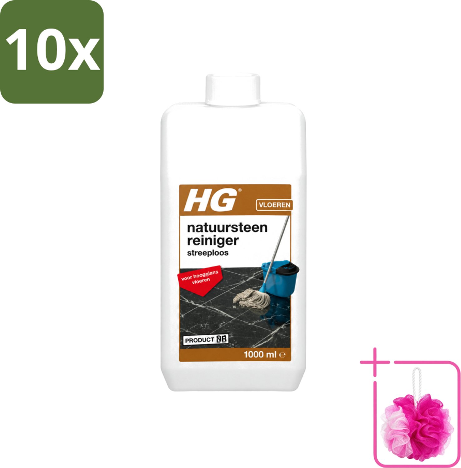 10 x HG - Natuursteenreiniger Streeploos - Voor Hoogglans Vloeren - 20 Dweilbeurten - 1L - Bulkverpakking - Natuursteen reinigen - Douchemop - Hoogglans vloeren reinigen