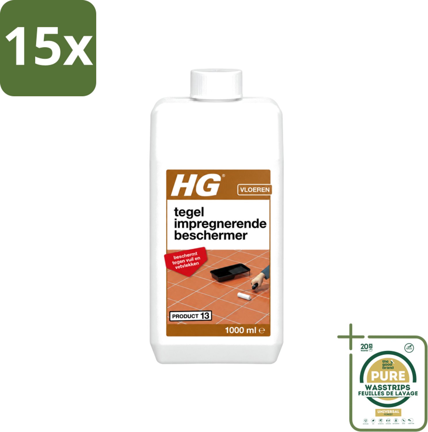 15 x HG - Vloeren - Tegel Impregnerende Beschermer - Beschermt Tegen Vuil & Vetvlekken - 1L - Wasstrips - Tegelbeschermer - Vuilvrij - Vetvrij - Impregnerende Beschermer - Vloerbeschermer