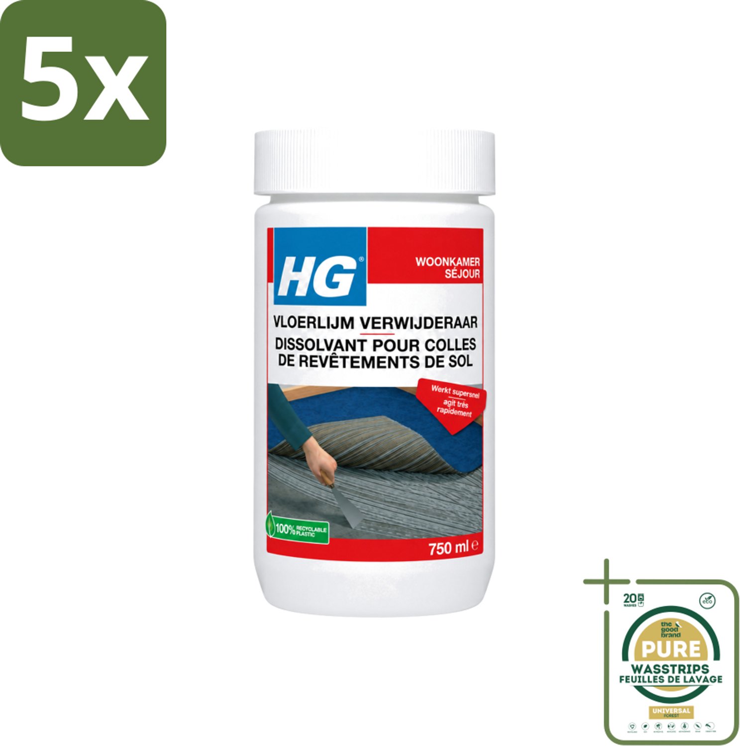 5 x HG - Vloerlijmverwijderaar - 750 ml - Wasstrips - Lijmverwijderaar - Vloerlijm - Wandlijm - Lijmresten - Lijm Verwijderen