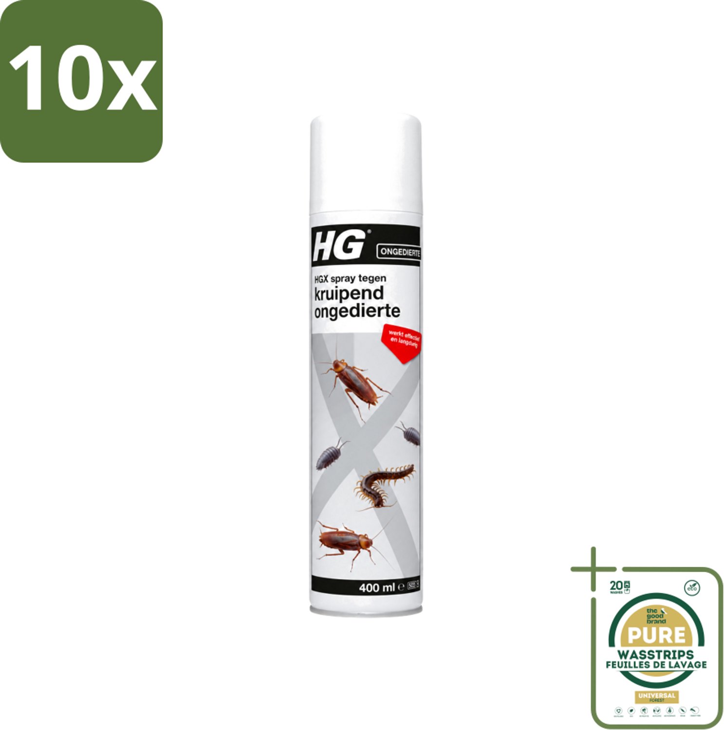 10 x HG X - Spray tegen Kruipend Ongedierte - Effectieve Bestrijding - 400 ml - Wasstrips - Kruipend Ongedierte Bestrijding - Mieren Bestrijding - Kakkerlak Bestrijding - Tapijtkever Larven Bestrijding - Pissebed Bestrijding