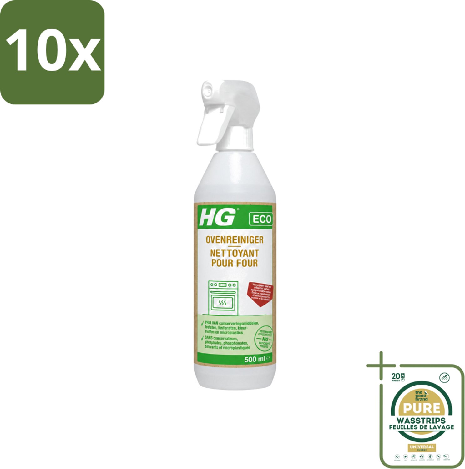 10 x HG ECO - Ovenreiniger - Verwijdert Snel & Effectief - Duurzaam & Ecologisch - 500 ml - Wasstrips - Oven Reinigen - Vet Verwijderen - Oven Reiniger - Eco Oven Reiniger - Aangebrand Vet Verwijderen