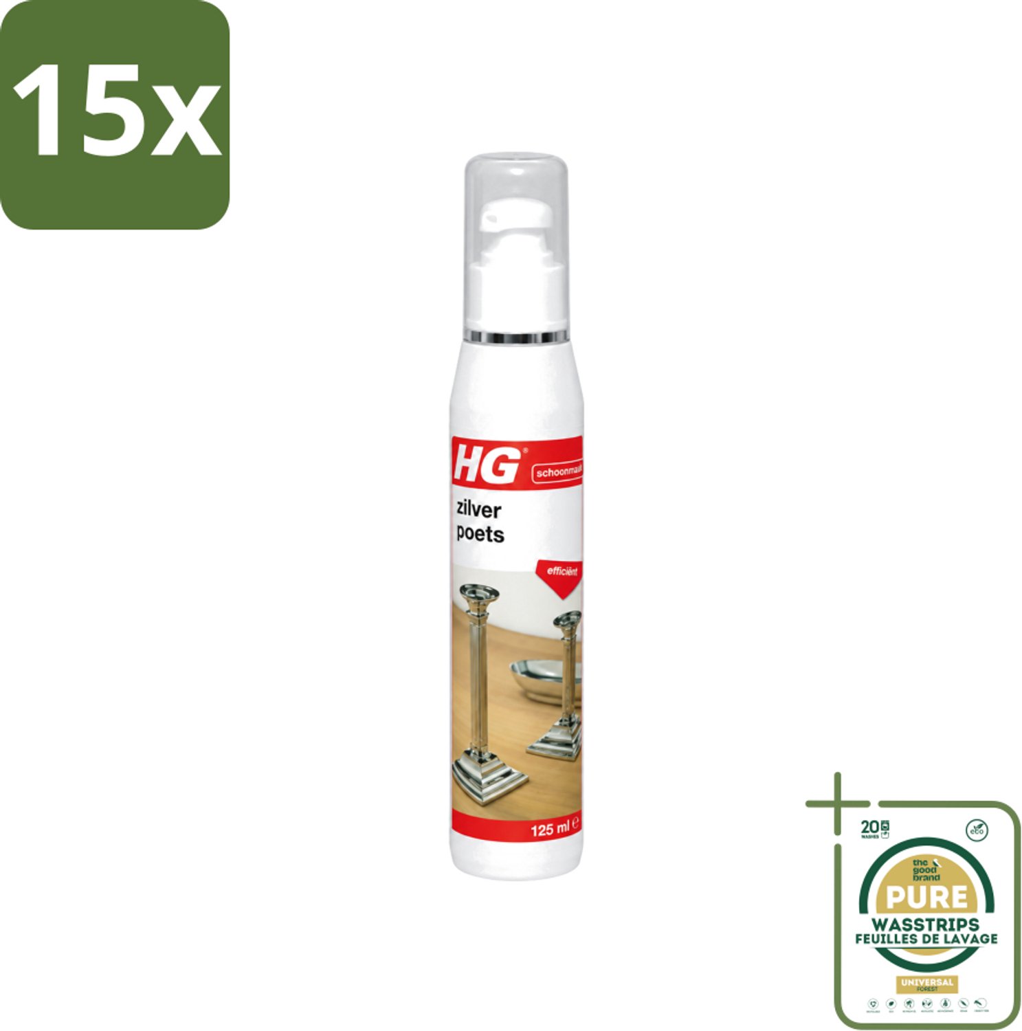 15 x HG - Zilverpoets Gel - Efficiënt - Optimale Glans & Krast Niet - 125 ml - Wasstrips - Zilverpoets - Zilver Reinigen - Zilver Aanslag Verwijderen - Zilver Krassen Vermijden - Zilveren Voorwerpen Reinigen