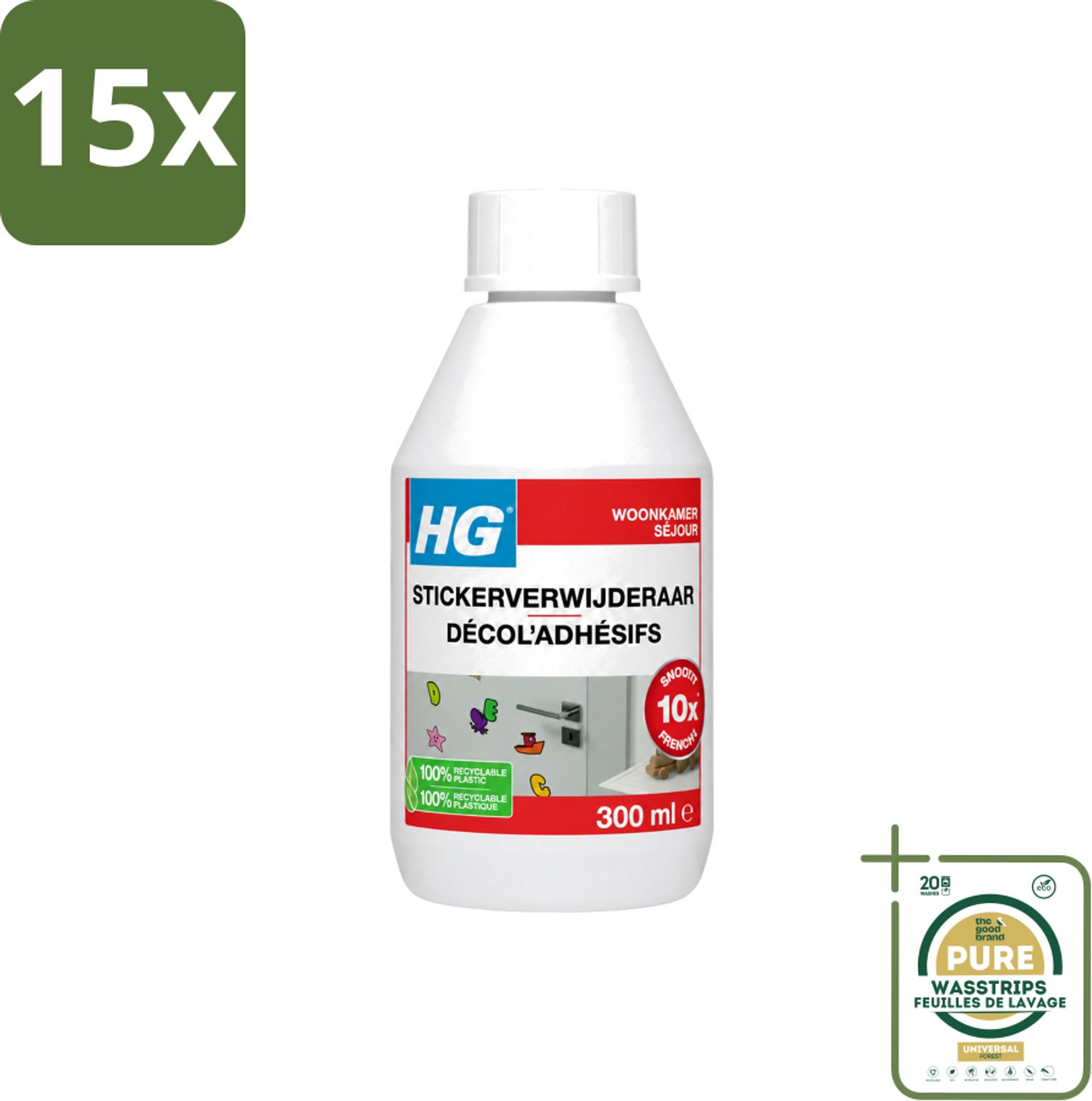 15 x HG - Stickerverwijderaar - Meest Effectief - Verwijdert Eenvoudig - 300 ml - Wasstrips - Stickerverwijderaar - Stickerlijm Verwijderen - Hakstrepen Verwijderen - Teerspatten Verwijderen - Smeervlekken Verwijderen
