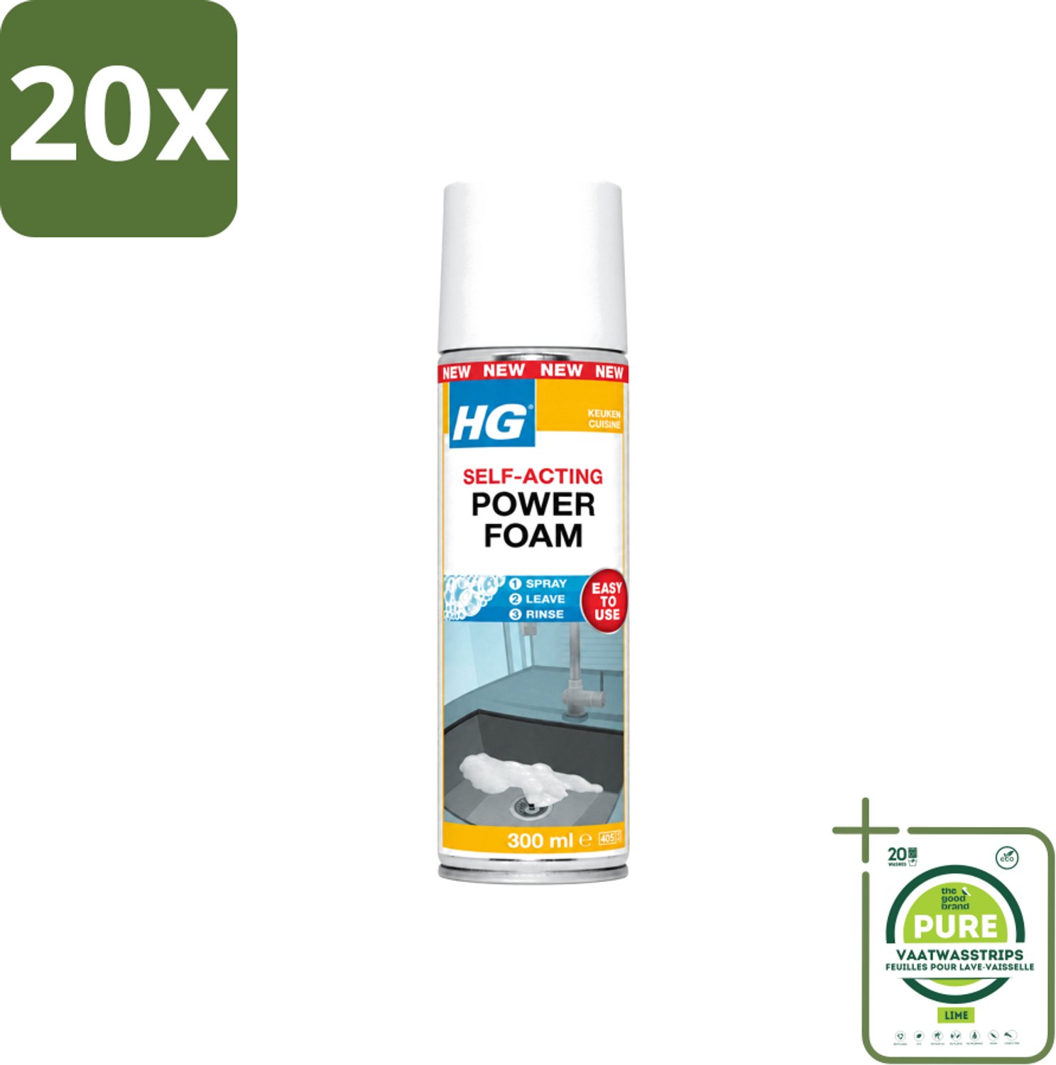 20 x HG - Power Foam Keuken - Vetoplossende Spray - 300 ml - Grootverpakking - Vaatwasstrips - Keuken Reinigen - Vet Oplossen - Keuken Hygiëne - Keuken Schoonmaken - Vetvrij Maken