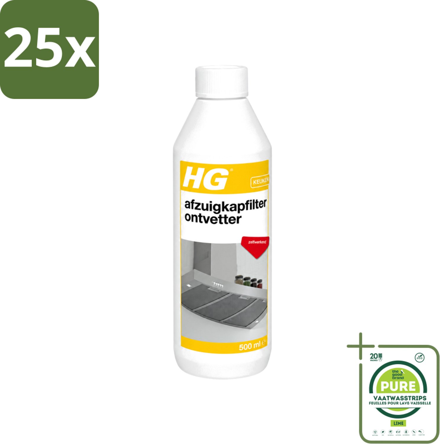 25 x HG - Afzuigkapfilter Ontvetter - Zelfwerkend - 500 ml - Grootverpakking - Vaatwasstrips - Afzuigkapfilter - Ontvetter - Afzuigkap Reinigen - Vet Verwijderen - Afzuigkap Filter