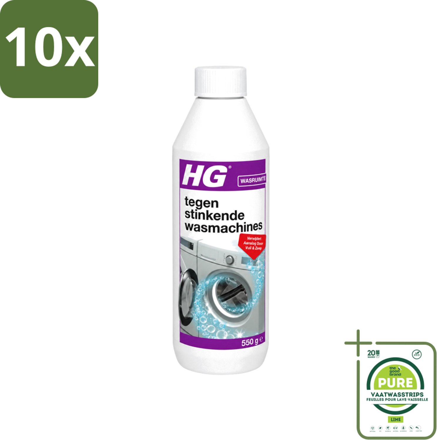 10 x HG - Tegen Stinkende Was - Verwijdert Aanslag Door Vuil & Zeep - 550 g - Grootverpakking - Vaatwasstrips - Wasmachine Reiniger - Stinkende Wasmachine - Wasmachine Aanslag - Wasmachine Vuil - Wasmachine Geur