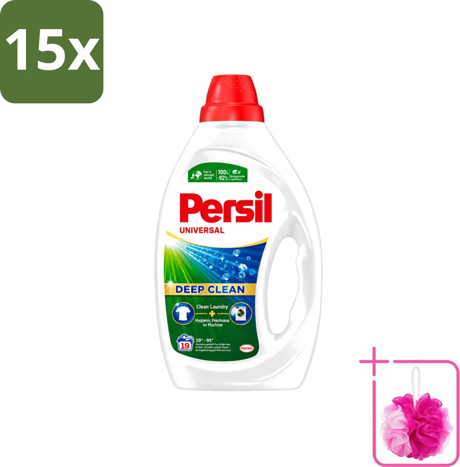 15 x Persil Universal - Deep clean - Vloeibaar Wasmiddel - Witte en Gekleurde Was - 19 Wasbeurten - Bulkverpakking - Wasmiddel - Douchemop - Diepgewas