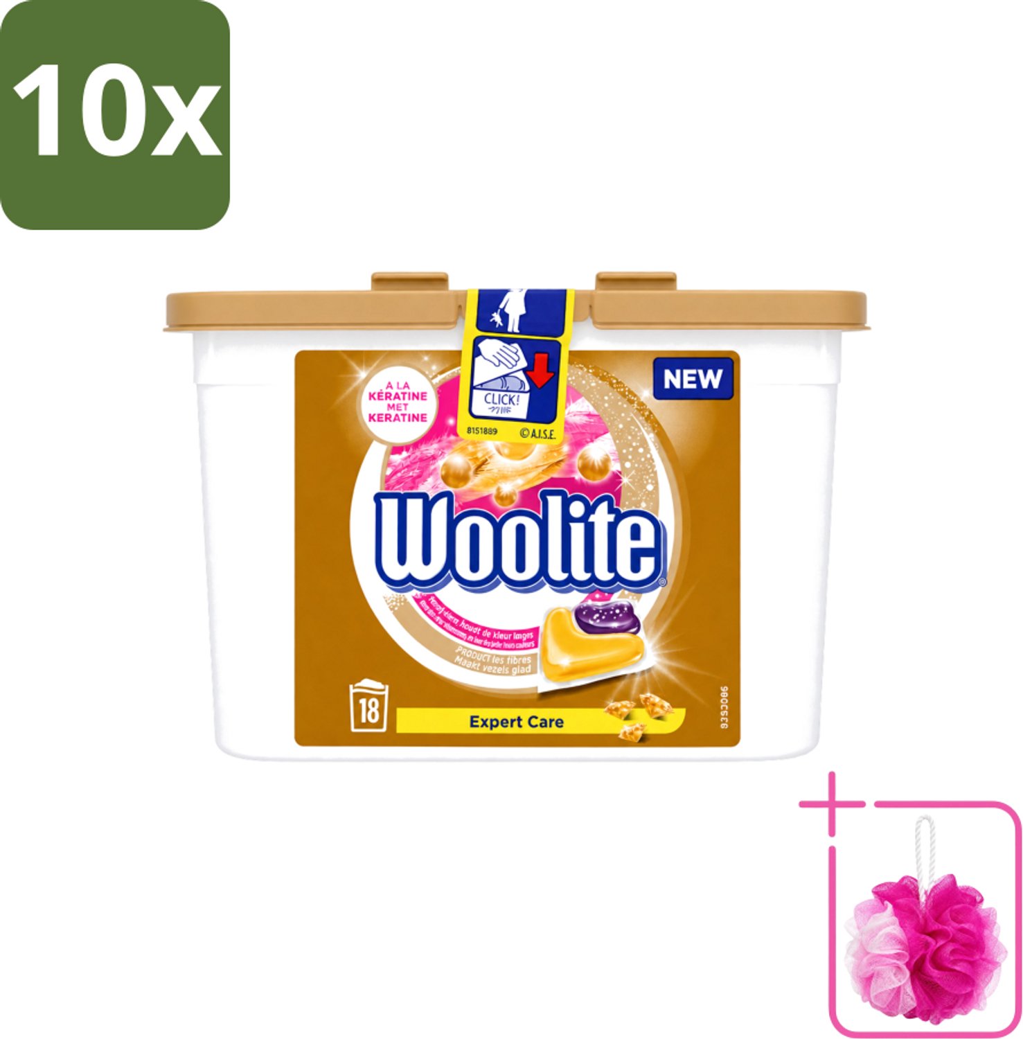 10 x Woolite Expert Care - Wasmiddelcapsules - Met Keratine - Delicate Was - 18 Wasbeurten - Bulkverpakking - Delicate was - Douchemop - Keratine wasmiddel