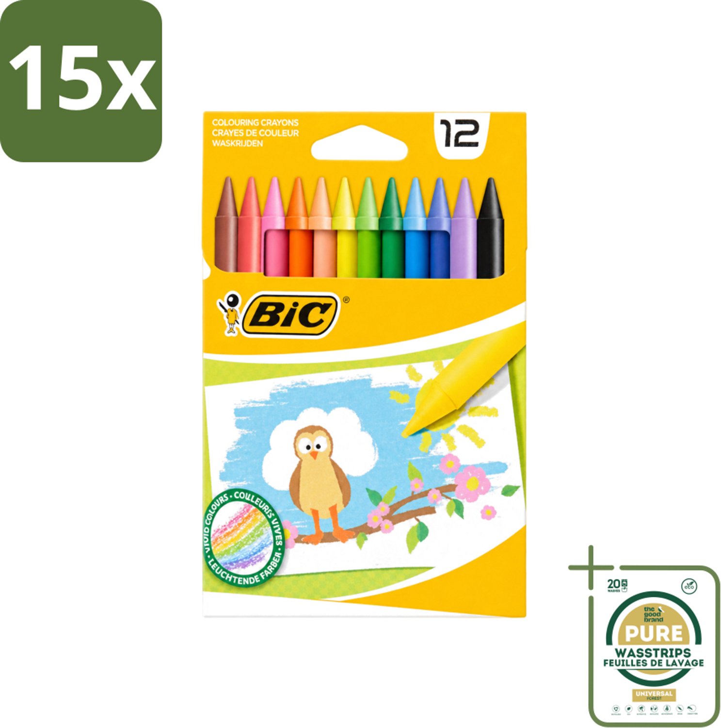 15 x BIC - Waskrijt - Diverse Kleuren - 12 Krijtjes - Wasstrips - Waskrijt - Kleurkrijt - Creatief Schrijven - Tekenen - Kleurrijke Krijtjes