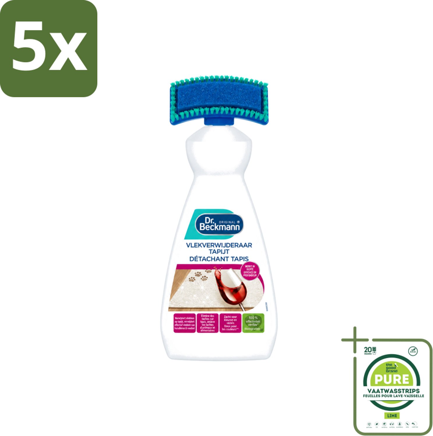 5 x Dr. Beckmann – Vlekkenverwijderaar – Tapijt - 650 ml - Grootverpakking - Vaatwasstrips - Tapijt Reinigen - Vlekken Verwijderen - Oxi-power Reiniging - Vlekverwijderaar Tapijt - Hardnekkige Vlekken