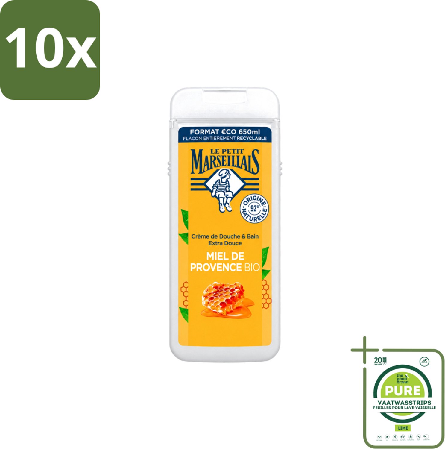 10 x Le Petit Marseillais – Douche & Bad – Honing – 650 ml - Grootverpakking - Vaatwasstrips - Douche En Bad - Honing - Huid Verzorging - Schuim - Zachte Huid