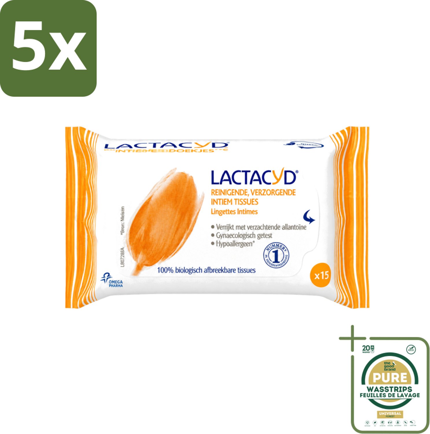 5 x Lactacyd Classic - Intieme Doekjes - Reinigend - Biologisch Afbreekbaar - 15 Doekjes - Wasstrips - Intieme Doekjes - Reiniging Intieme Zone - Biologisch Afbreekbaar - Allantoïne - Melkzuur