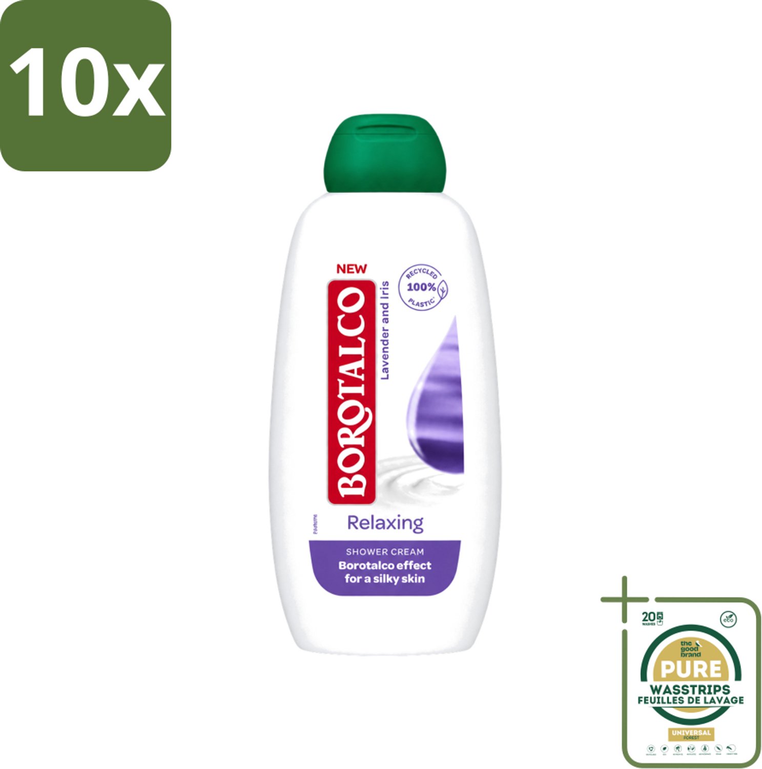 10 x Borotalco - Douchegel - Relaxing - Lavender & Iris - 250 ml - Wasstrips - Douchegel - Ontspanning - Lavendel - Iris - Huidverzorging
