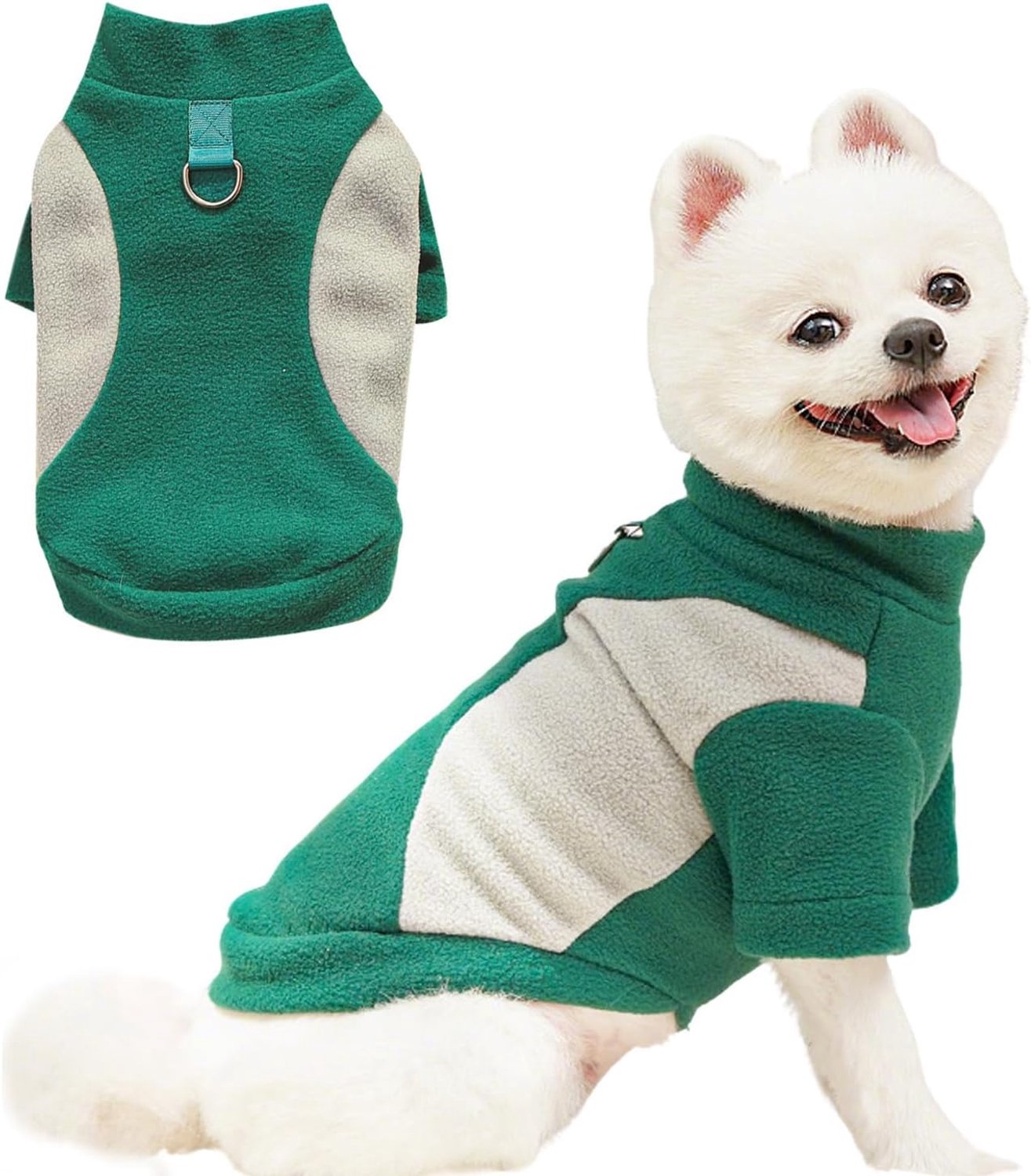 Wintertrui voor kleine honden, warme fleece outfit met D-ring, zachte huisdierjas, chihuahua, schnauzer, shih tzu, yorkie, Franse buldog (groen, XL)