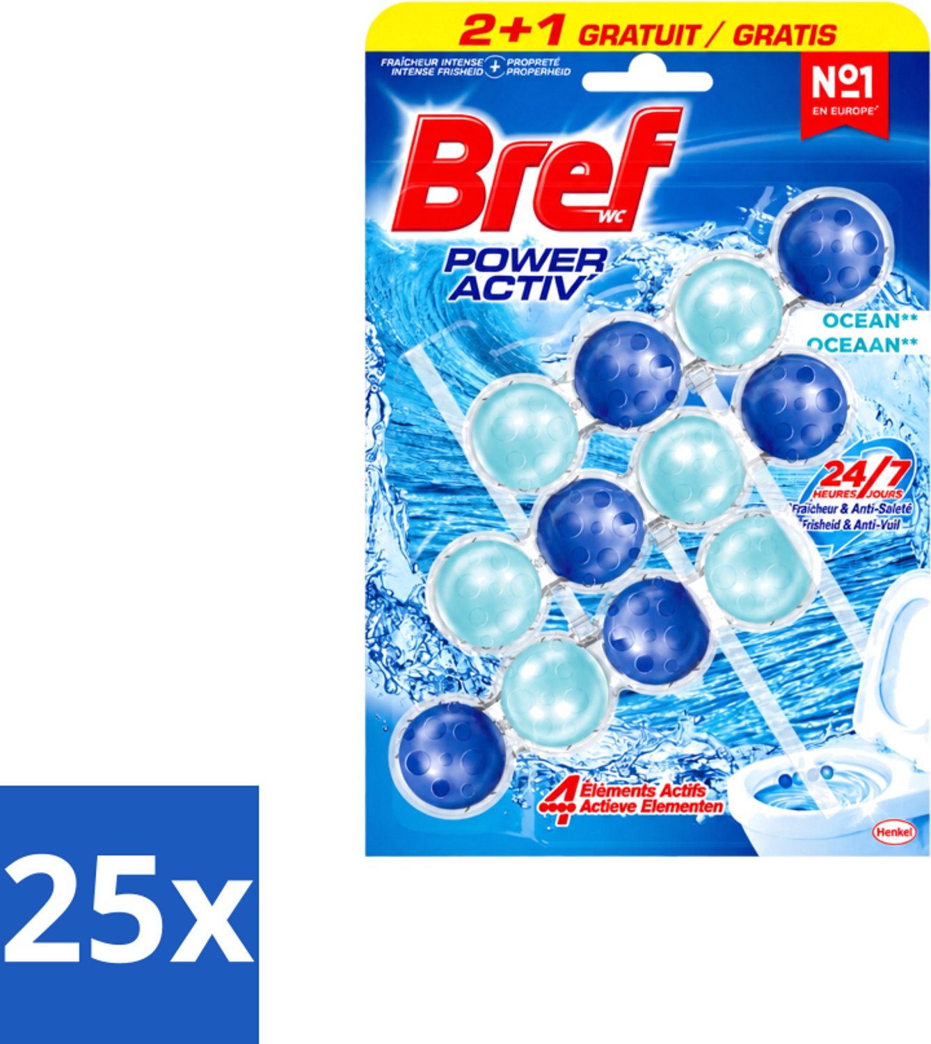 25 x Bref – Toiletblok – Power Aktiv Ocean – Multipack - Voordeelverpakking - 25 stuks
