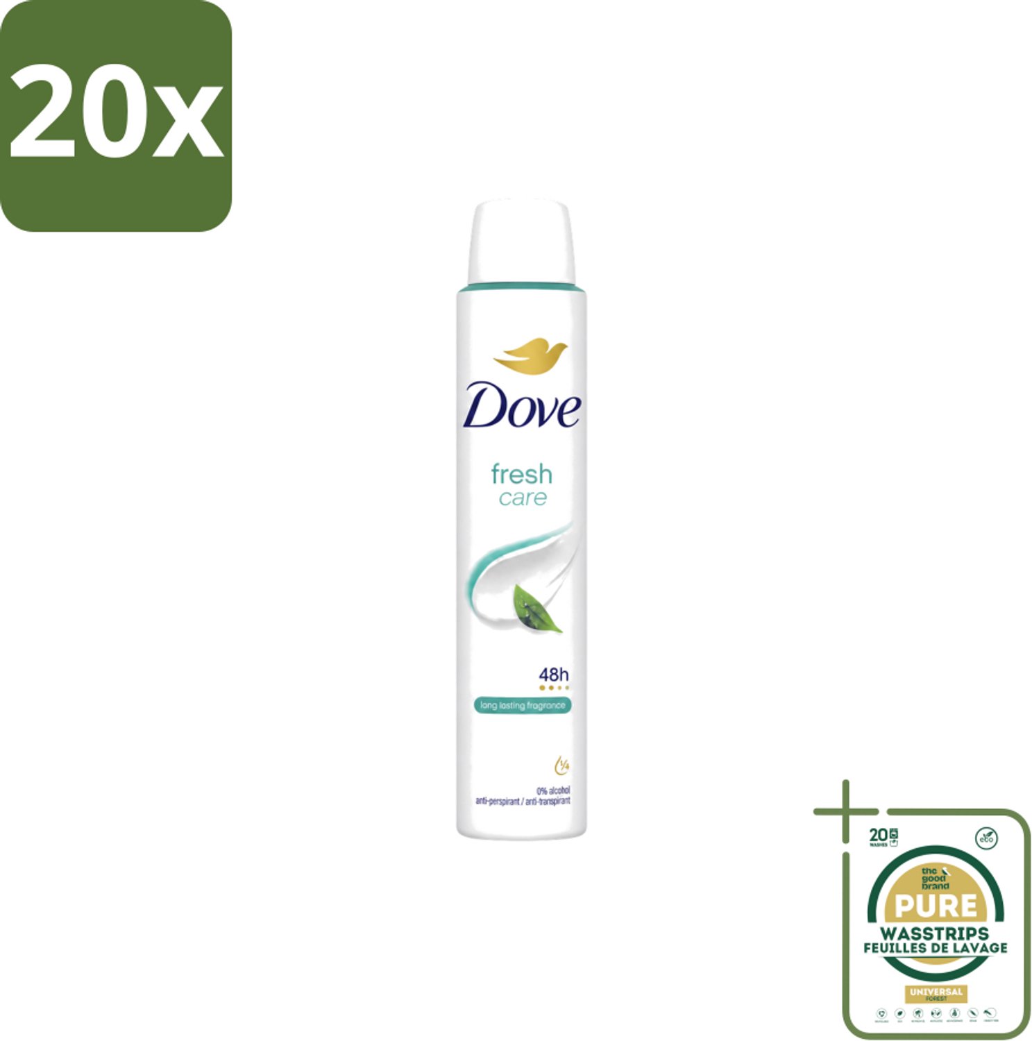 20 x Dove – Deodorant Spray – Fresh Care – 200 ml - Wasstrips - Anti-transpirant Spray - Zweetvermindering - Geurvermindering - Fris - Oksel
