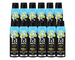 Fa Men Sport Deodorant & Bodyspray – 12 x 150 ml – 48H Bescherming – Lemon Scent – 0% Aluminiumzouten – Voordeelverpakking