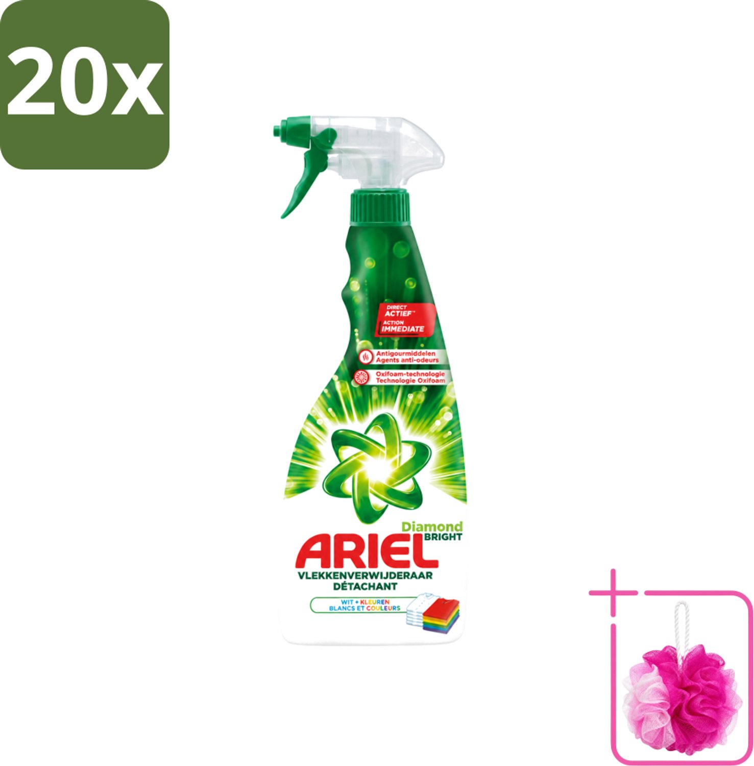 20 x Ariel Diamond Bright - Vloeibare Vlekverwijderaar - Witte en Gekleurde Was - 30 Wasbeurten - Bulkverpakking - Vlekverwijderaar - Douchemop - Wasbeurt