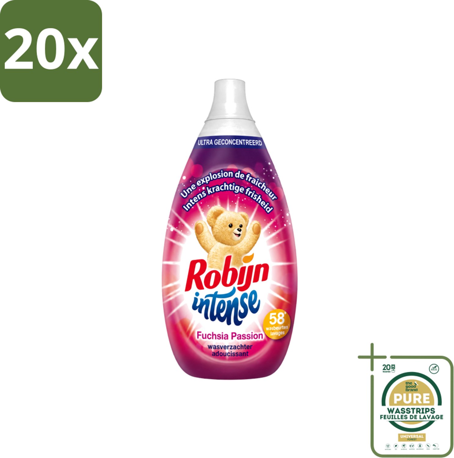 20 x Robijn Intense - Wasverzachter - Intense Fuchsia Passion - 870ml - 58 Wasbeurten - Wasstrips - Wasverzachter - Wasverzachter Fuchsia Passion - Wasverzachter Robijn Intense - Wasverzachter Fuchsia - Wasverzachter Voor Kleding