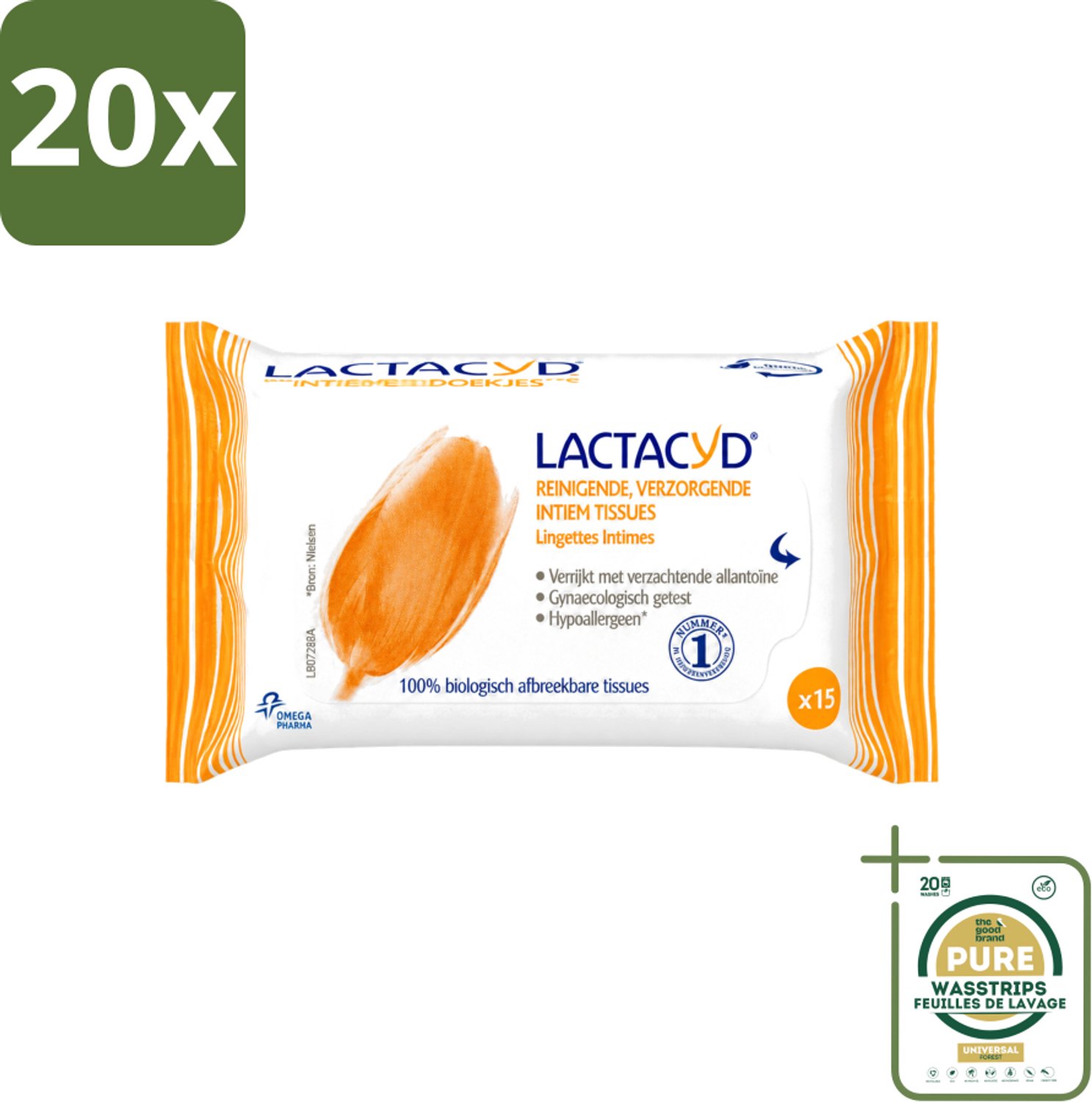 20 x Lactacyd Classic - Intieme Doekjes - Reinigend - Biologisch Afbreekbaar - 15 Doekjes - Wasstrips - Intieme Doekjes - Reiniging Intieme Zone - Biologisch Afbreekbaar - Allantoïne - Melkzuur