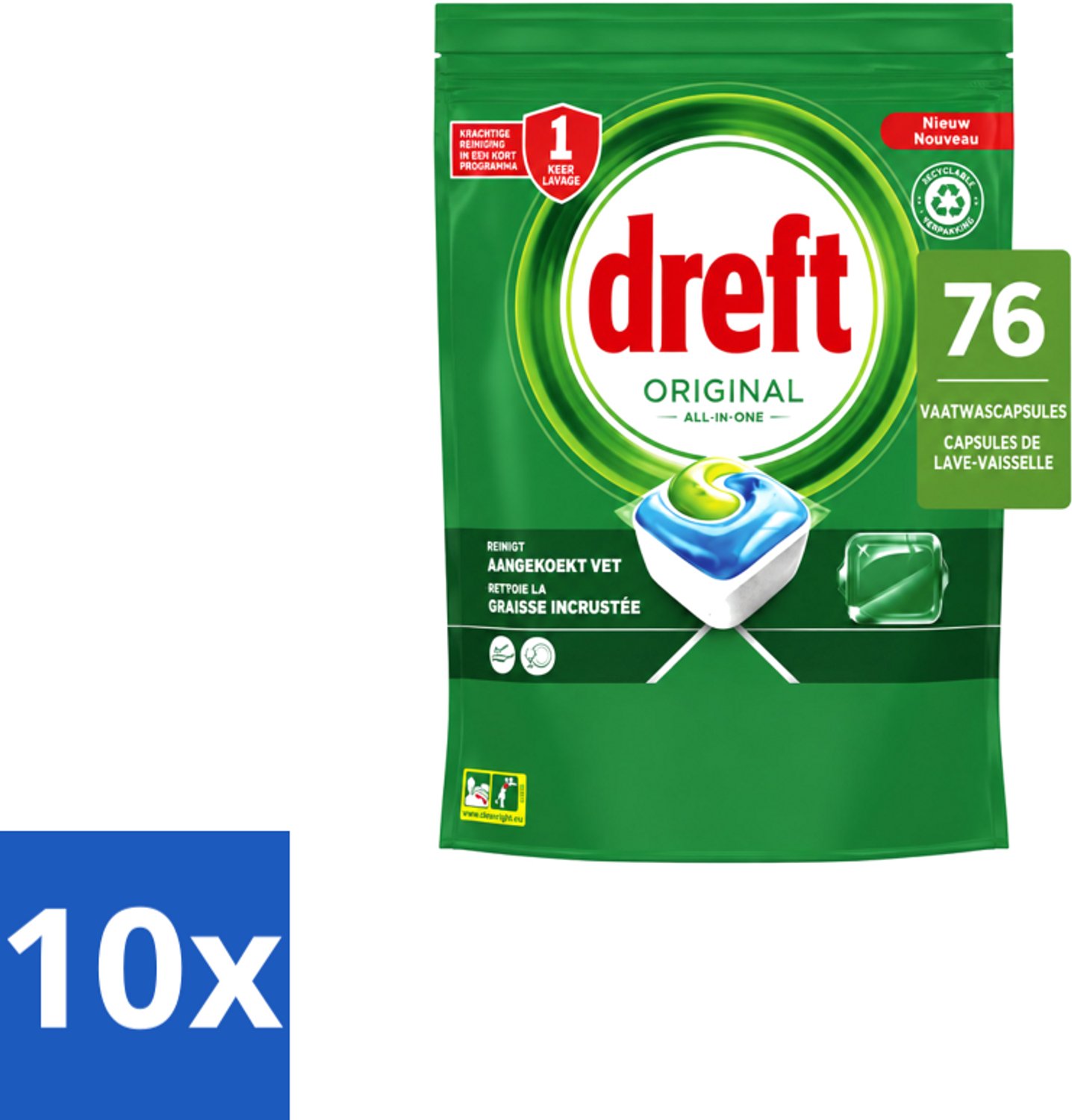 10 x Dreft – Vaatwascapsules – Original All-in-One – 76 Capsules - Voordeelverpakking - 10 stuks