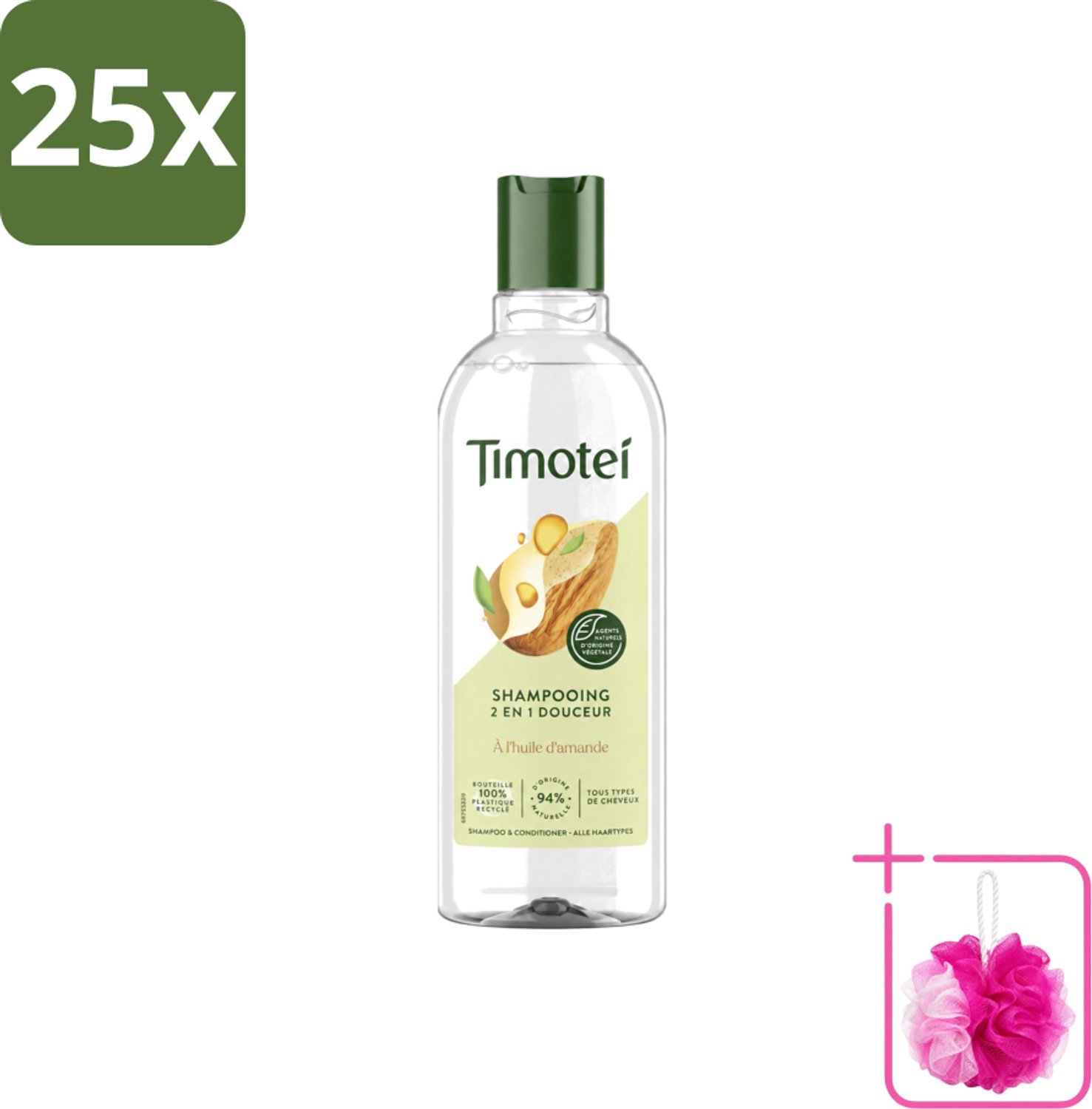 25 x Timotei - Shampoo - Amandelolie - 2in1 - Alle haartypes - 300ml - Bulkverpakking - 2in1 shampoo en conditioner - Douchemop - Amandelolie shampoo