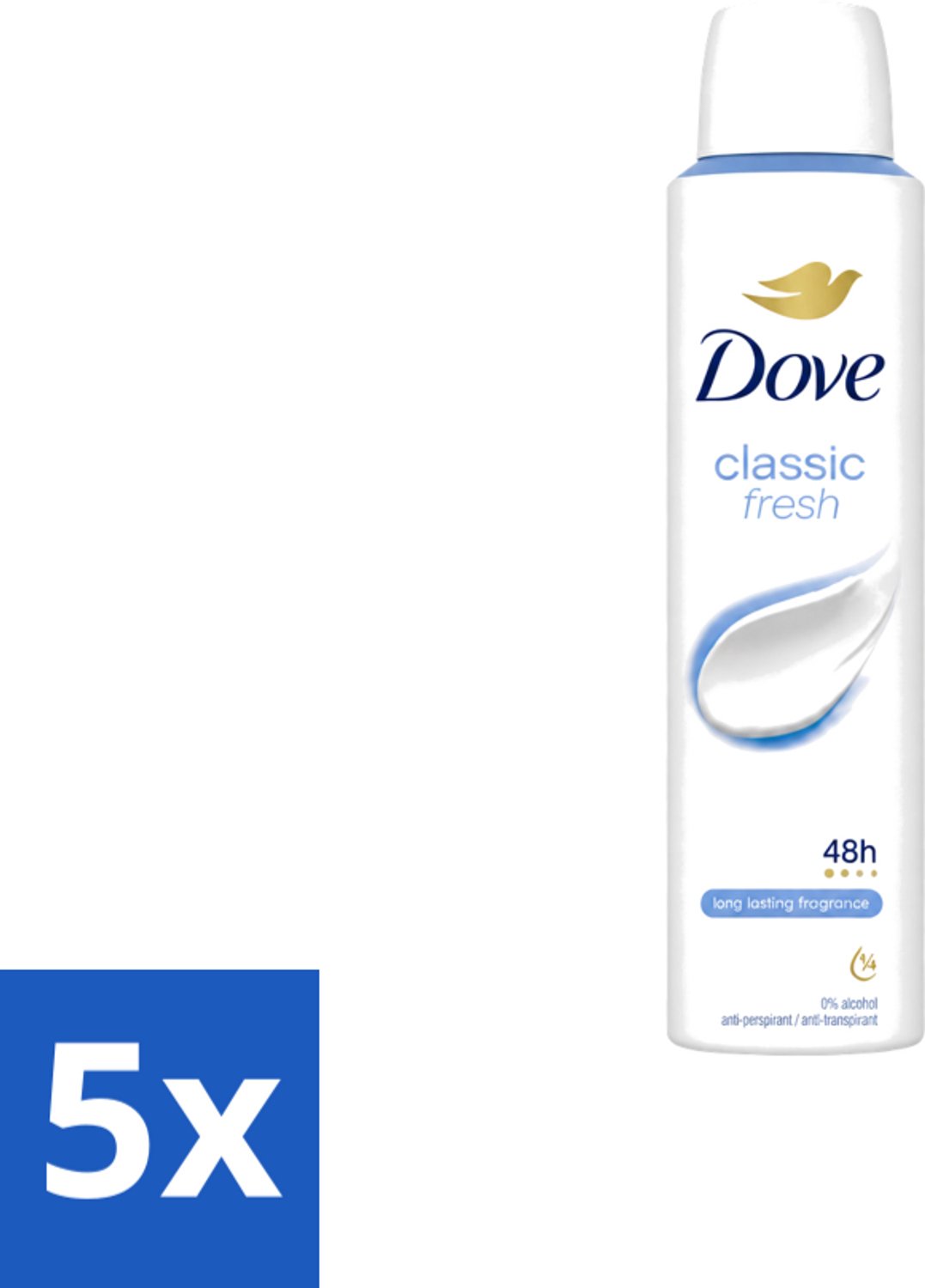 5 x Dove – Deodorant Spray – Classic Fresh – 200 ml - Voordeelverpakking - 5 stuks