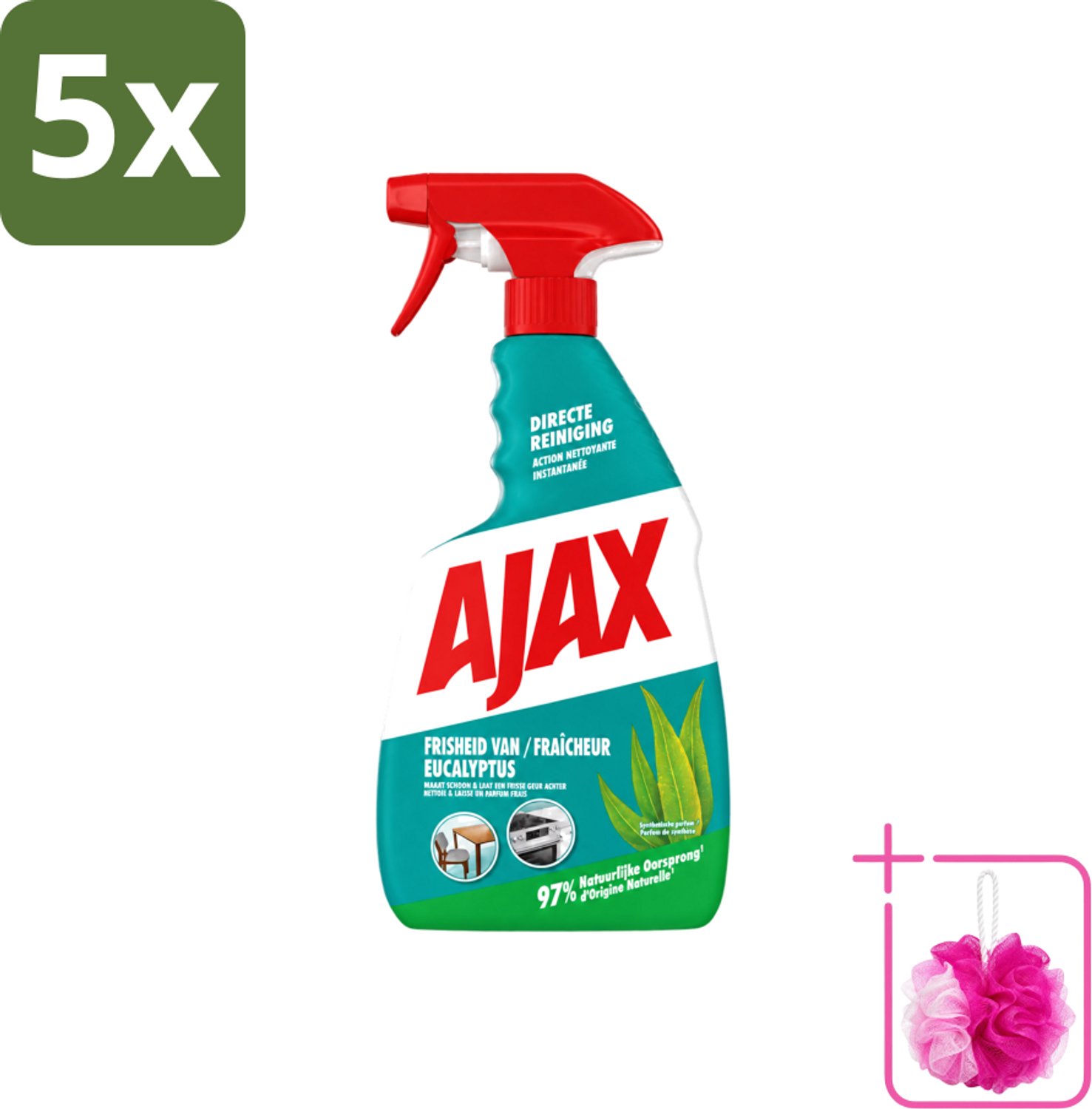 5 x Ajax – Multi-Purpose Spray – Eucalyptus – 750 ml - Bulkverpakking - Schoonmaak spray - Douchemop - Eucalyptus reiniger
