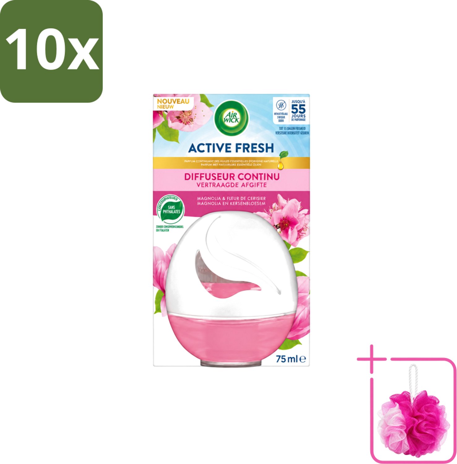 10 x Air Wick – Luchtverfrisser – Deco Sphere Magnolia & Kersenbloesem – 75 ml - Bulkverpakking - Luchtverfrisser - Douchemop - Geur