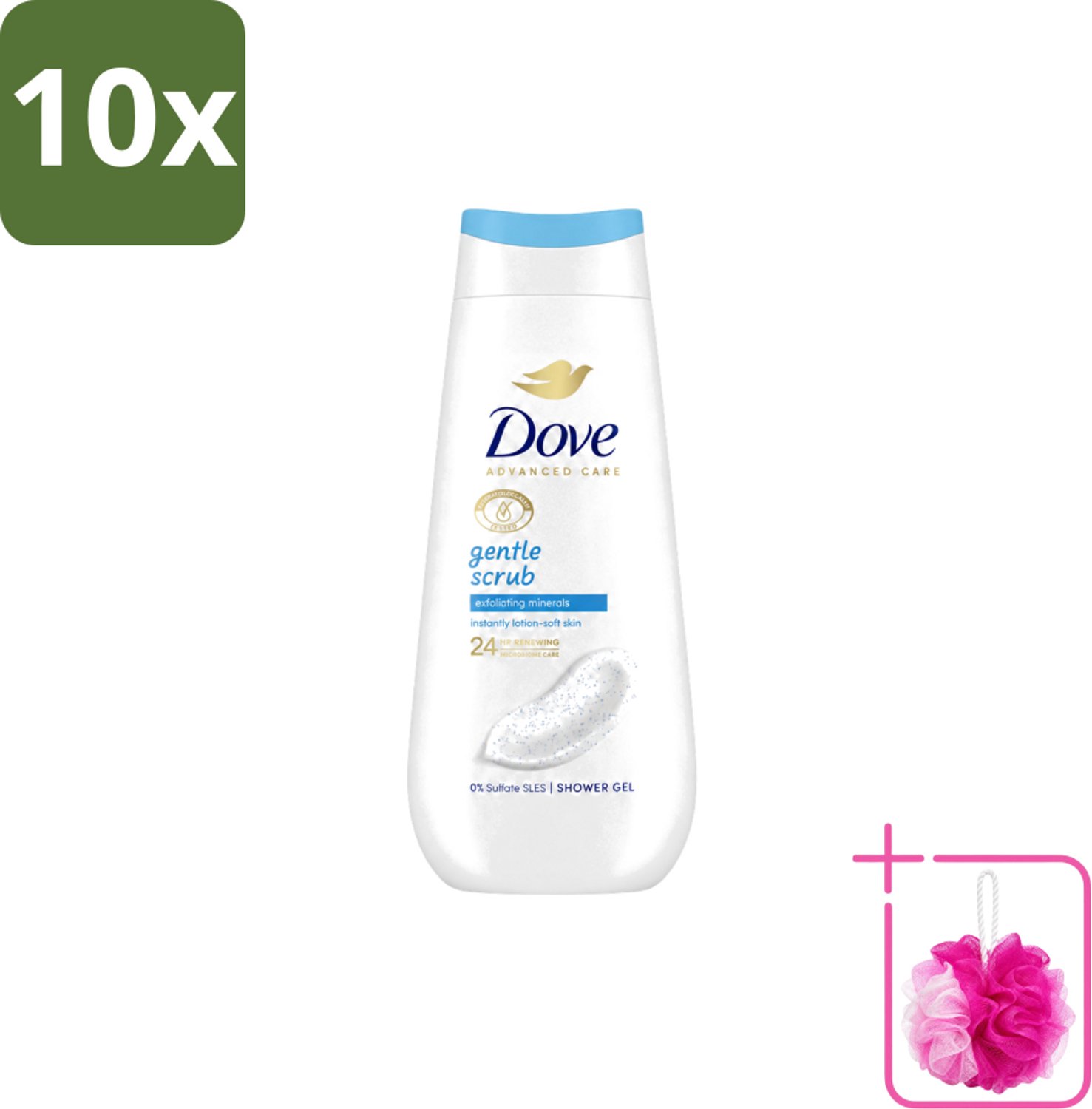 10 x Dove – Douchegel – Advanced Care Gentle Scrub – 225 ml - Bulkverpakking - Douchegel - Douchemop - Exfoliatie