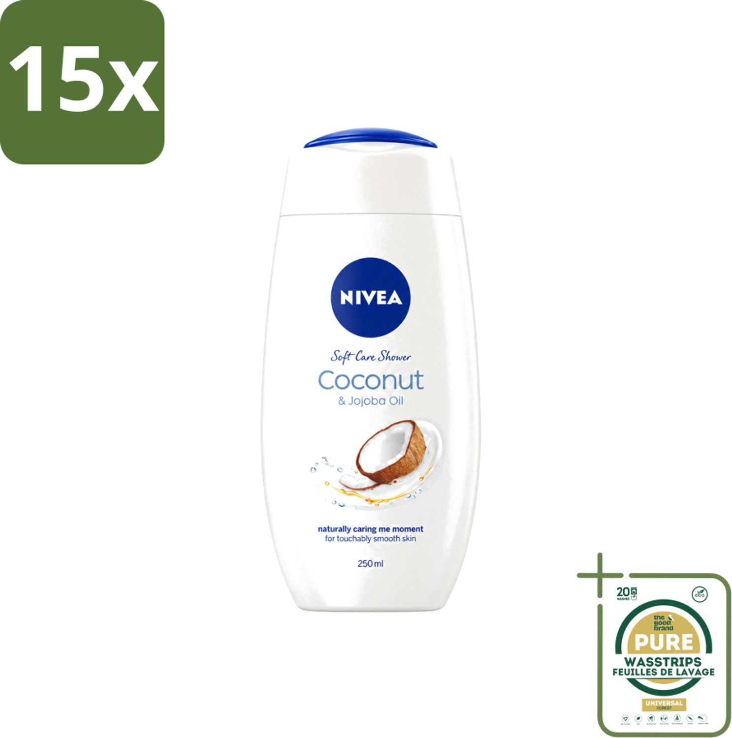 15 x Nivea - Huid Beschermende Douchecreme - Kokosnoot - 250 ml - Wasstrips - Douchecrème - Kokosnoot - Huidbeschermend - Hydratatie - Huidverzorging