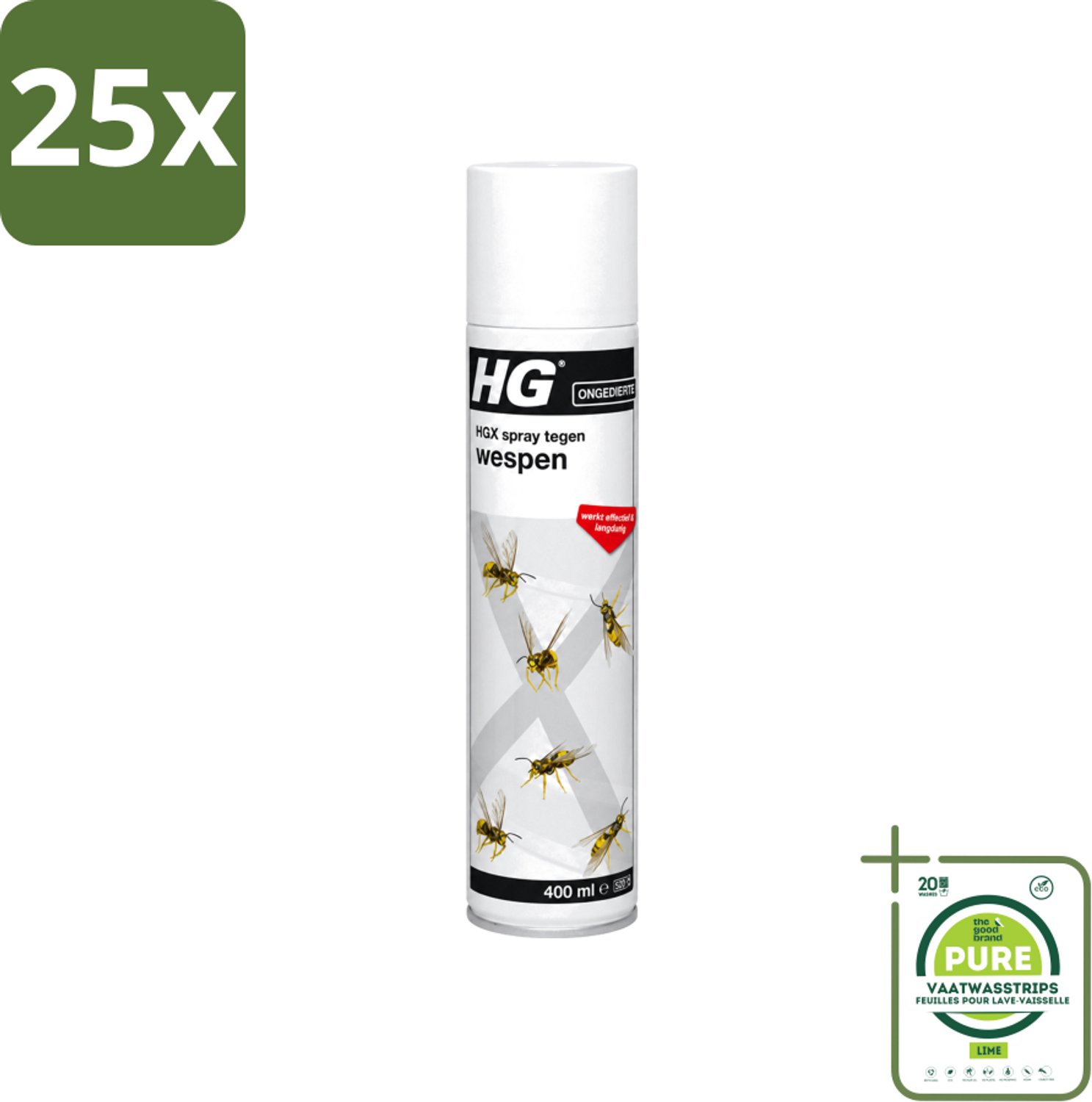 25 x HG X - Spray Tegen Wespen - Effectief & Langdurig - 400 ml - Grootverpakking - Vaatwasstrips - Wespenbestrijding - Wespenbestrijding Spray - Wespennest Bestrijding - Wespenbestrijding Binnenhuis - Wespenbestrijding Buitenhuis