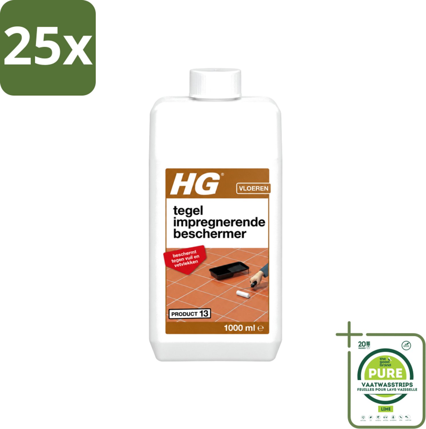 25 x HG - Vloeren - Tegel Impregnerende Beschermer - Beschermt Tegen Vuil & Vetvlekken - 1L - Grootverpakking - Vaatwasstrips - Tegelbeschermer - Vuilvrij - Vetvrij - Impregnerende Beschermer - Vloerbeschermer