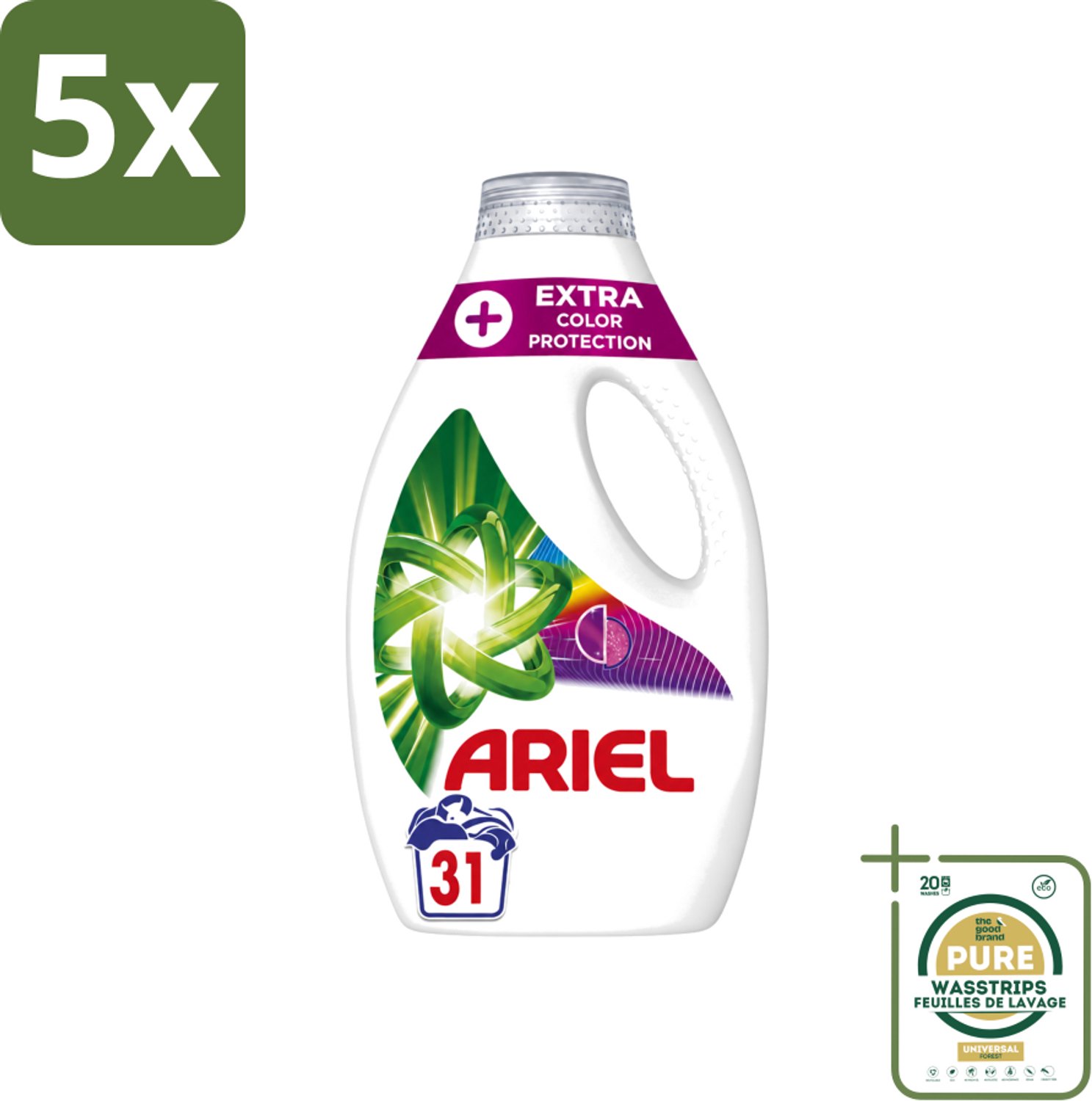 5 x Ariel Original - Extra Kleurbescherming - Vloeibaar Wasmiddel - Gekleurde Was - 31 Wasbeurten - Wasstrips - Kleurbescherming - Wasmiddel - Gekleurde Was - Koud Wassen - Vezelverjonging