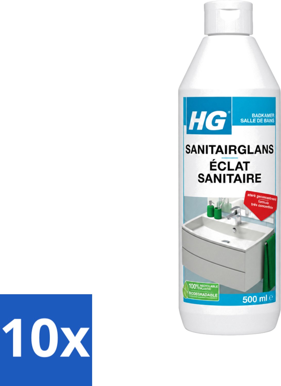 10 x HG - Badkamer - Badkamerreiniger - Extra Glans - Sterk Geconcentreerd - 500 ml - Voordeelverpakking - 10 stuks