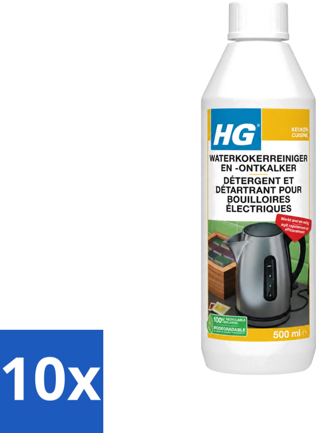 10 x HG - Waterkokerreiniger & Ontkalker - Snel & Veilig Resultaat - 500 ml - Voordeelverpakking - 10 stuks