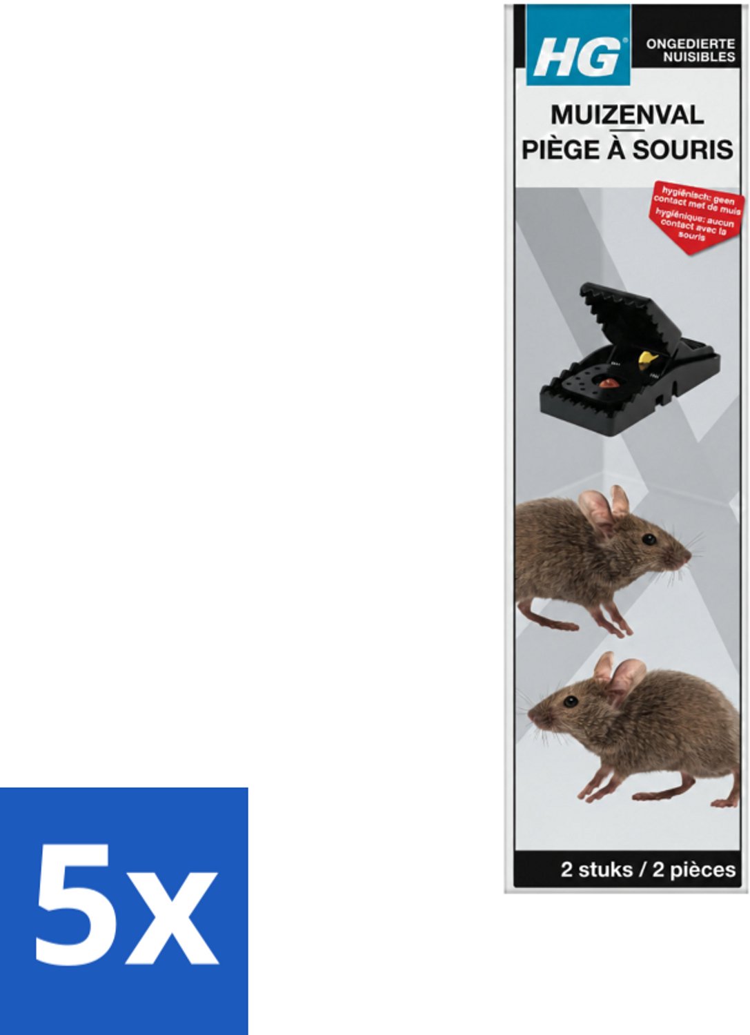 5 x HG X - Muizenval - Zeer Effectief & Hygiënisch - 2 Vallen - Voordeelverpakking - 5 stuks