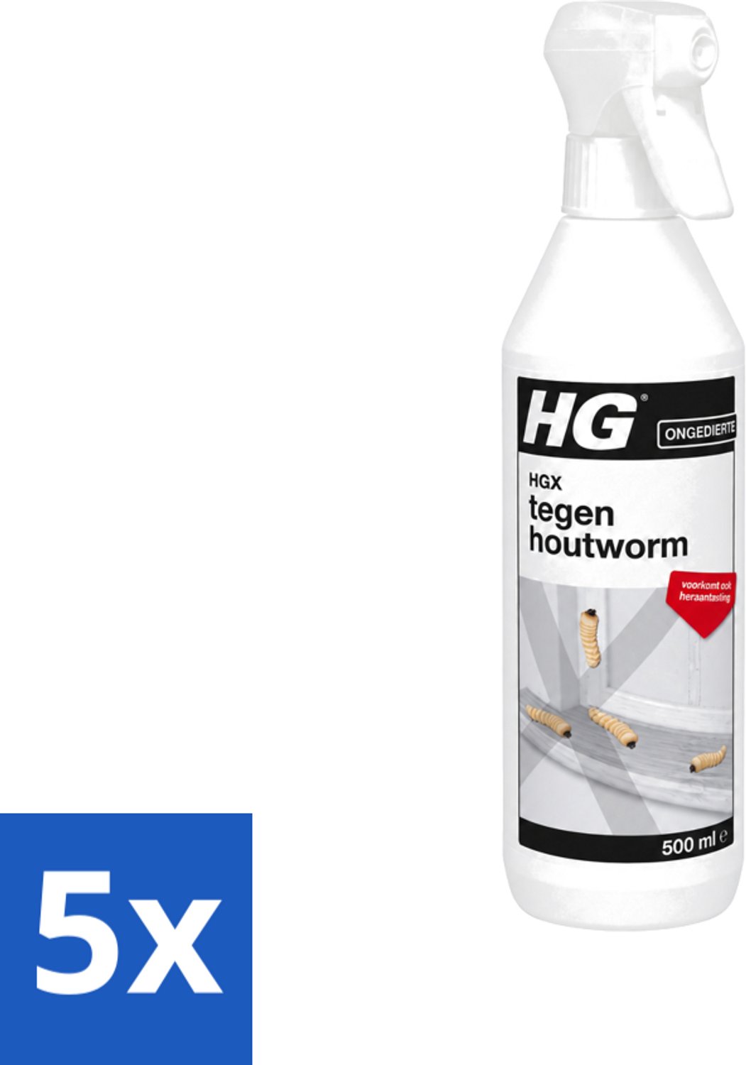 5 x HG X - Tegen Houtworm - Eenvoudige Bestrijding - 500 ml - Voordeelverpakking - 5 stuks