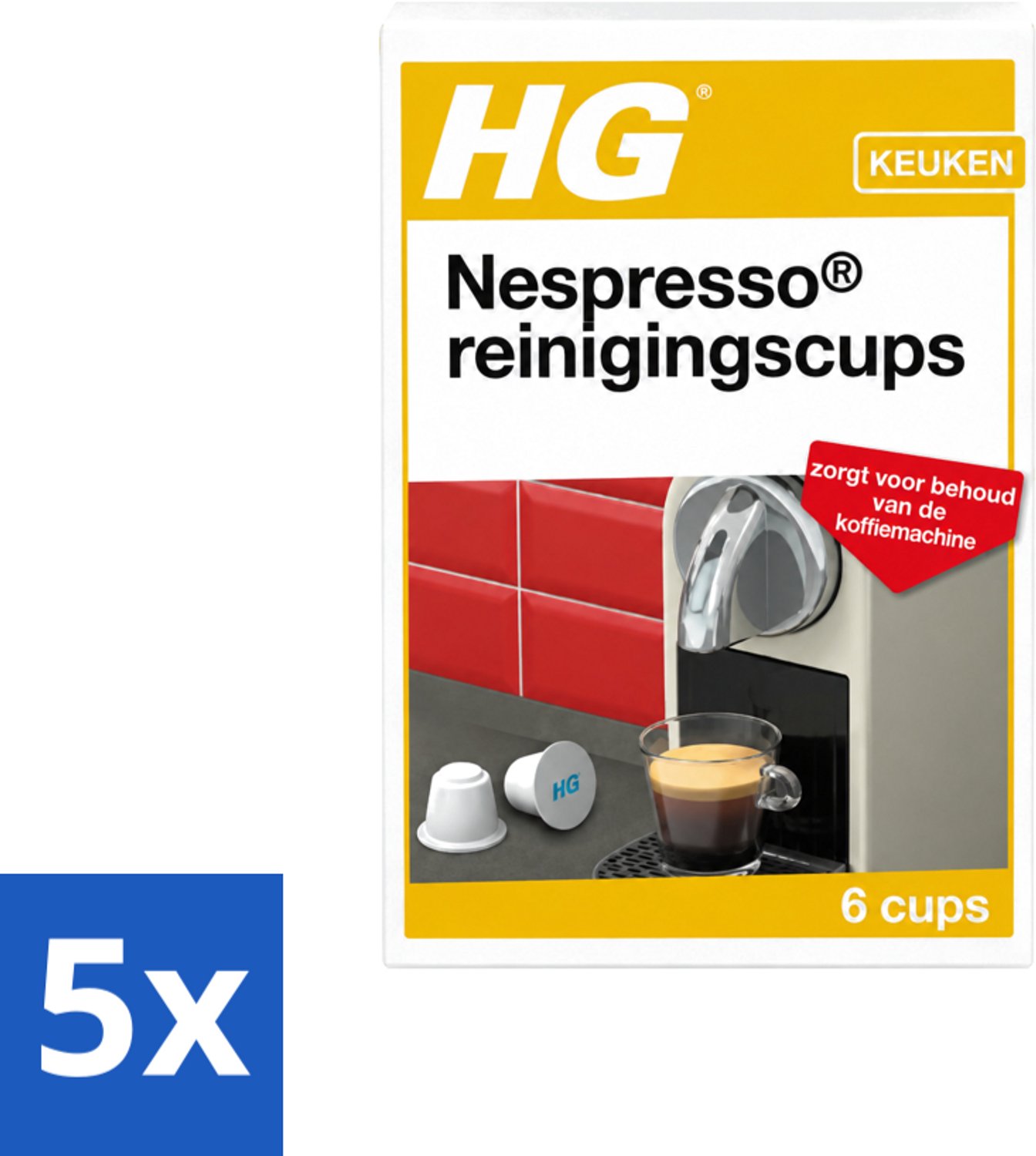 5 x HG - Nespresso Reinigingscups - Verwijdert Grondig Vet & Aanslag - 6 Reinigingscups - Voordeelverpakking - 5 stuks