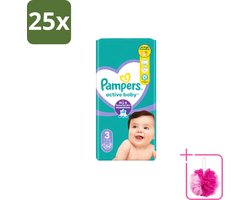 25 x Pampers – Luiers – Active Baby Maat 3 – 54 Luiers - Bulkverpakking - Baby luiers - Douchemop - Droge nachten