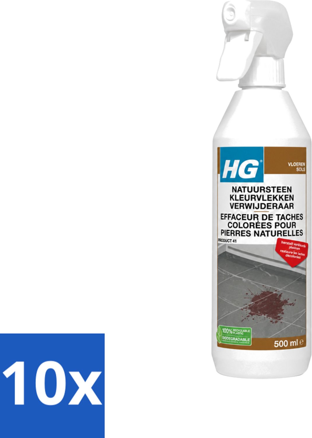 10 x HG - Natuursteen Kleurvlekken Verwijderaar - Hersteld Verkleurde Plekken - 500 ml - Voordeelverpakking - 10 stuks