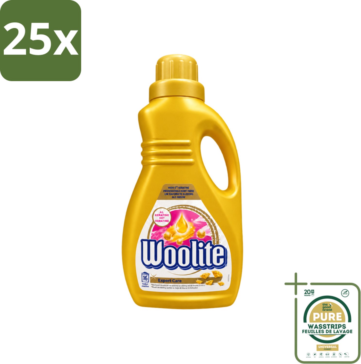 25 x Woolite Expert Care - Vloeibaar Wasmiddel - Met Keratine - Delicate Was - 16 Wasbeurten - 1L - Wasstrips - Delicate Was - Keratine Wasmiddel - Kleding Verzorging - Wasmiddel Voor Delicate Stoffen - Glans Behouden